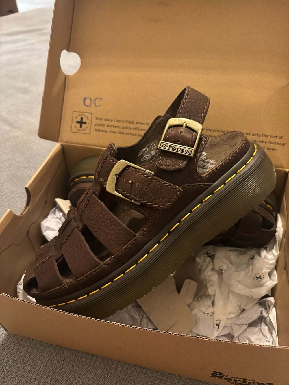Dr. Martens Wrenlie Grizzly Leather Fisherman Sandals, Dark Brown